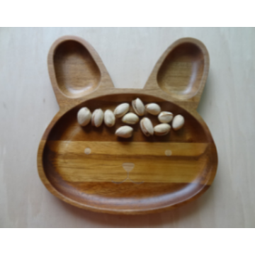 Acácia madeira natural coelho forma snack prato